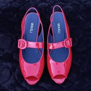 Vaneli Red Patent Leather PeepToe Wedge Sling Back